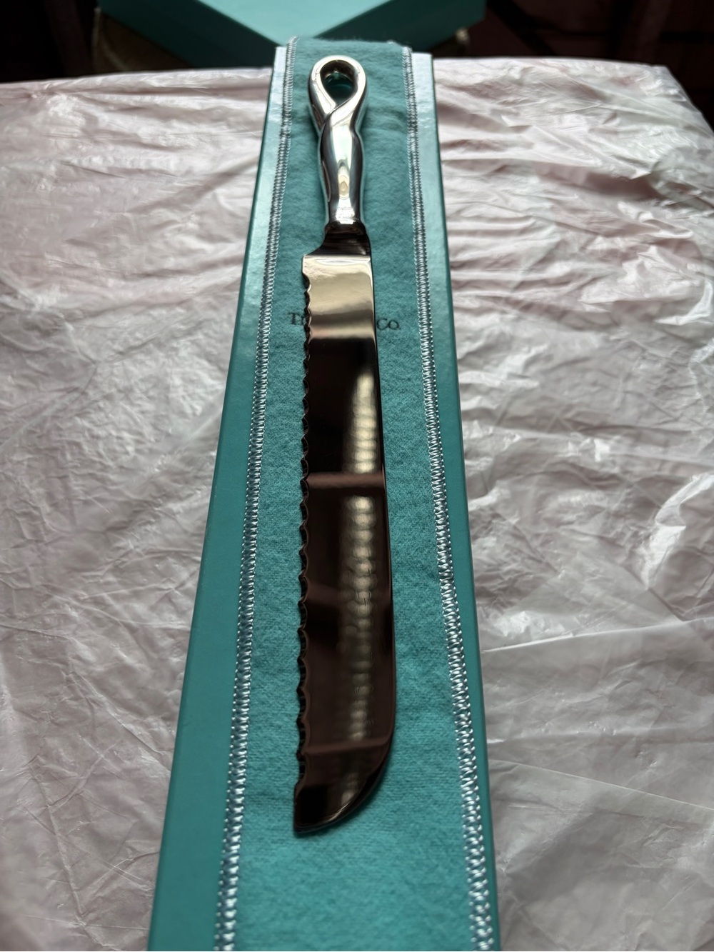 Tiffany & Co. Silver Serrated Cake Knife with Signature Blue Box